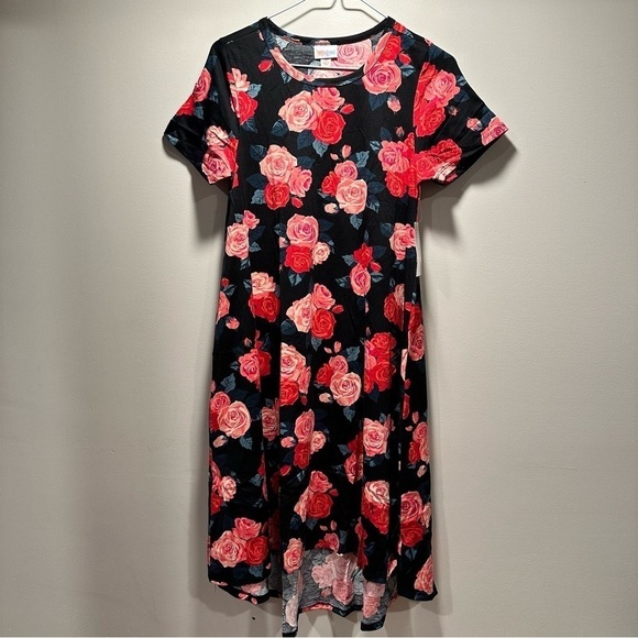 LulaRoe Carly Long/Midi Dress High Low Hem Stretchy Comfortable Bouquet Roses XS - Picture 11 of 12